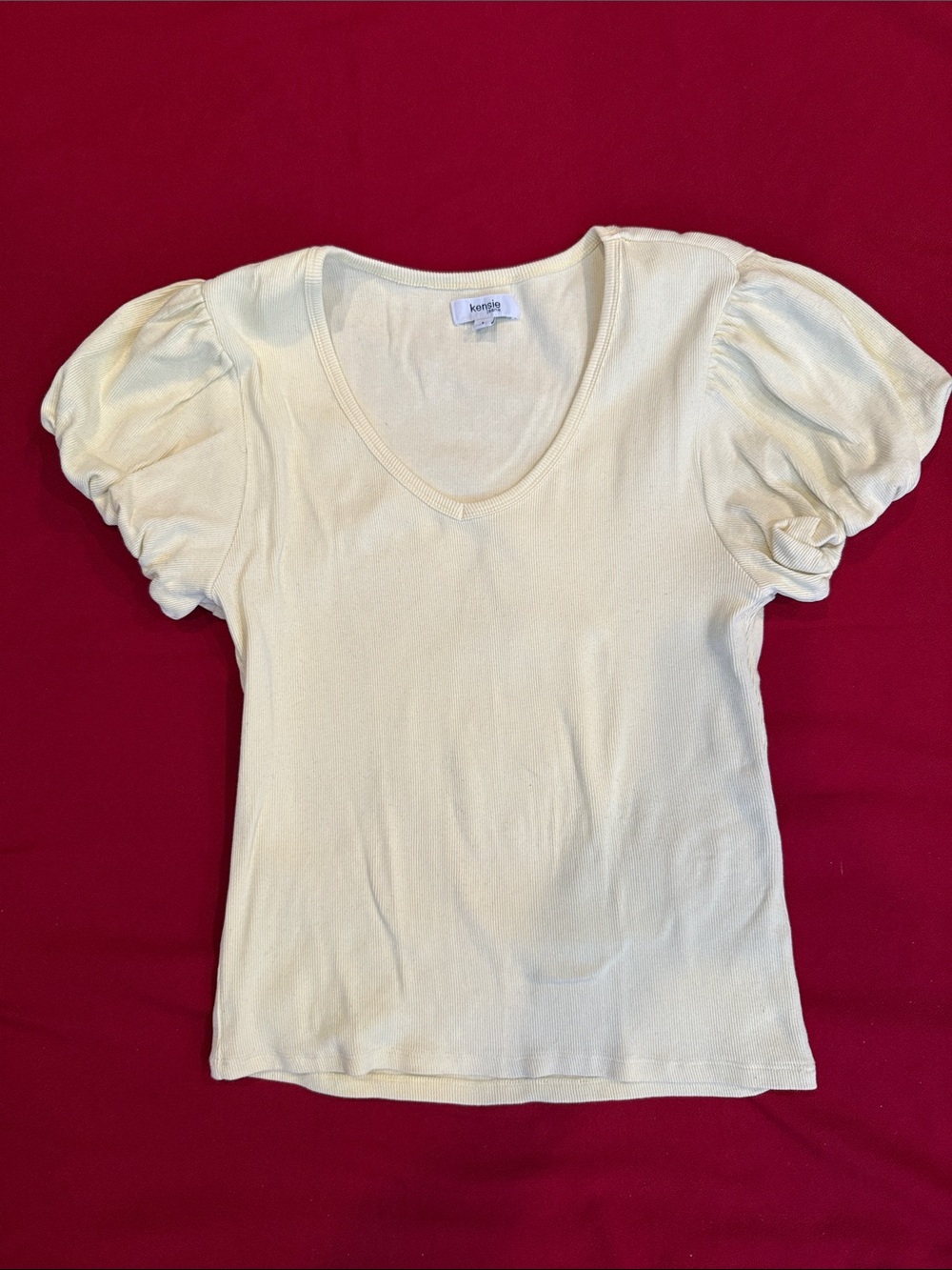 kensie light yellow Puff-Sleeve Scoop Neck Tee
